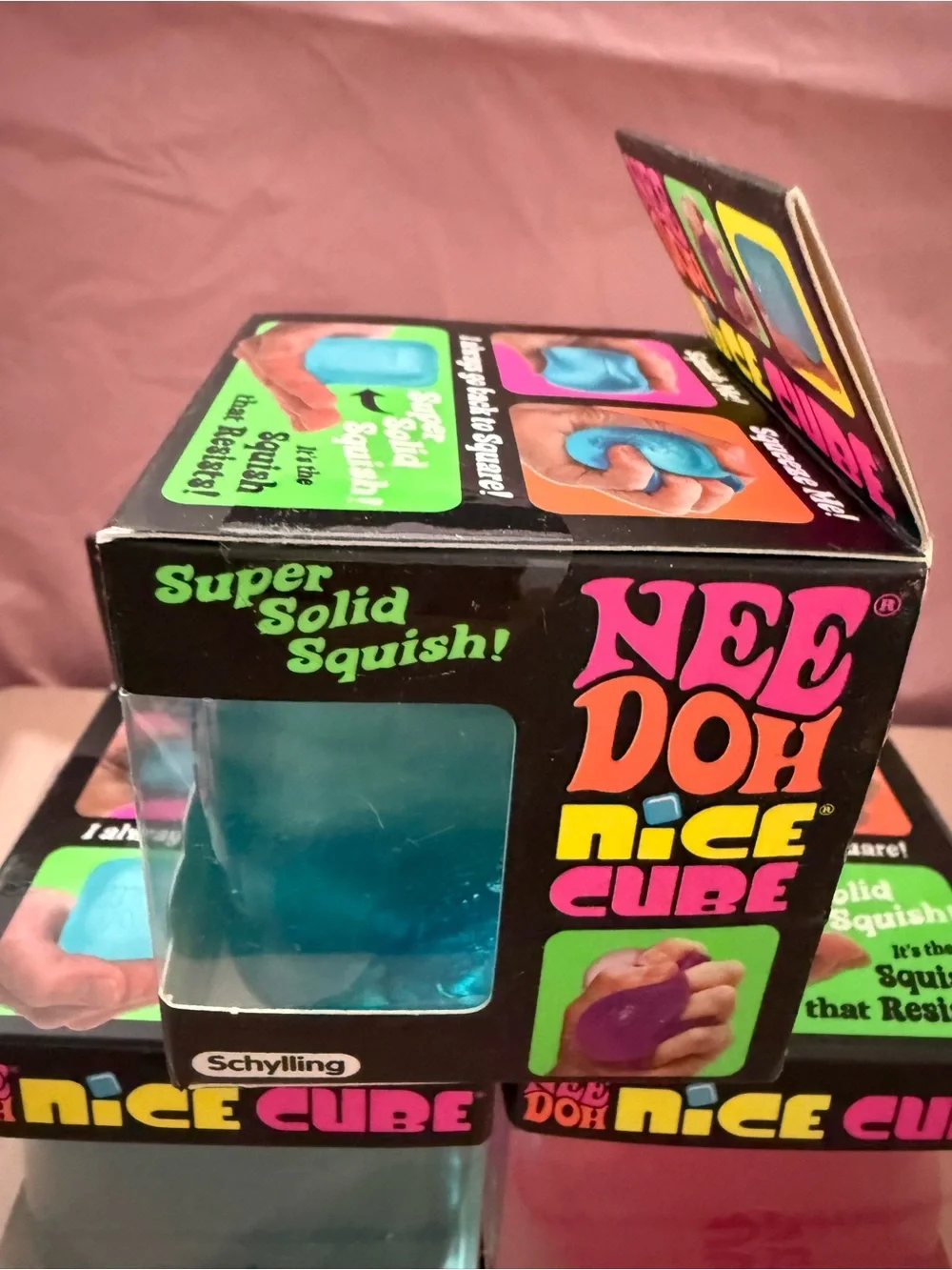 NeeDoh Nice Cube Kids Learning Toy - Pink and Blue Squish Cubes